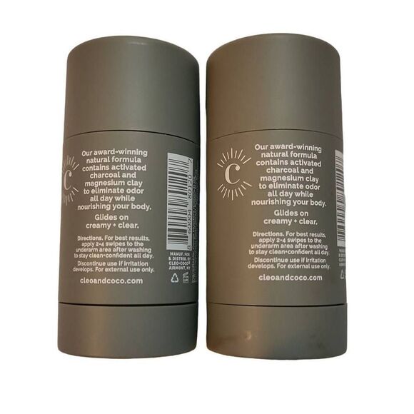 Cleo Coco Charcoal Deodorant 2 Pack Free to Be Scent Free 1.7 fl oz - Picture 2 of 5